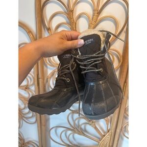 Sperry Kids Black Waterproof Quilted Faux Fur Winter Duck Boots‎